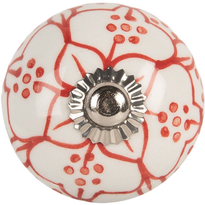 Clayre & Eef 66435 Klička na dveře bílá a červená 4x4 cm