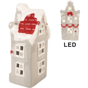 Clayre & Eef LED domeček 11x9x22 cm šedobílý