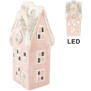 Clayre & Eef 6CE2220P LED domeček 11x10x24 cm růžovo-šedý