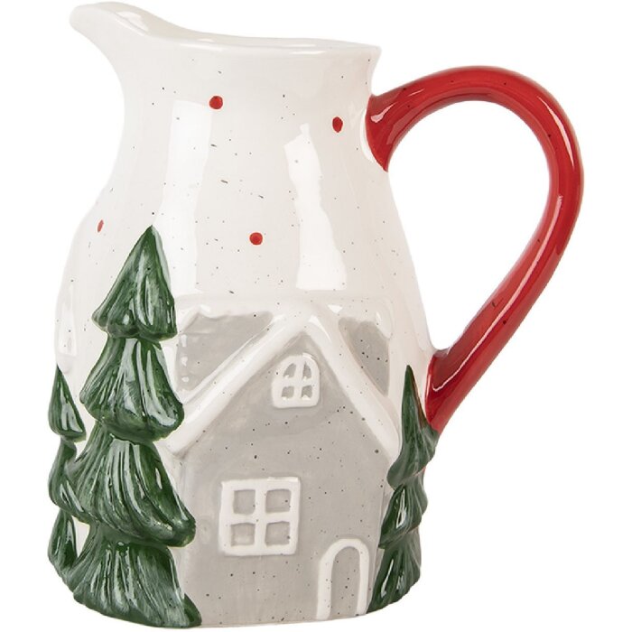 Clayre & Eef Dekorativní džbán 19x14x20 cm bílo-zelený keramický