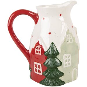 Clayre & Eef Dekorativní džbán 19x14x20 cm bílo-zelený keramický