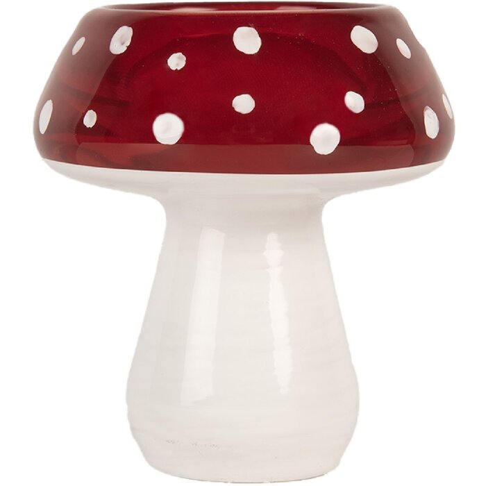 Clayre & Eef Svícen Houba 7x7 cm bílo-červený