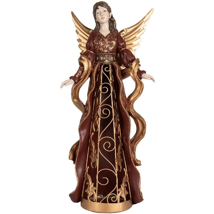 Clayre & Eef Dekorační Anděl 22x15x46 cm Rot und Goldfarben