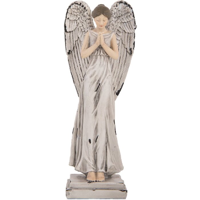 Clayre & Eef 6PR5634 Dekorace Anděl 9x8x23 cm Bílá Šedá