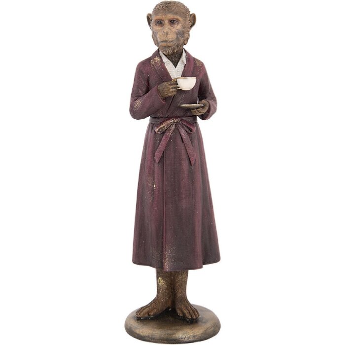 Clayre & Eef Dekorace opice 9x8x28 cm hnědá, červená