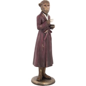 Clayre & Eef Dekorace opice 9x8x28 cm hnědá, červená