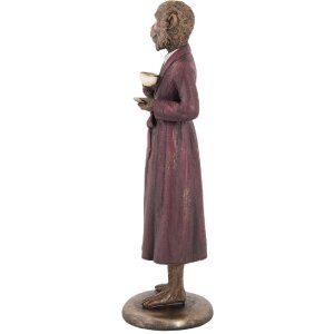 Clayre & Eef Dekorace opice 9x8x28 cm hnědá, červená