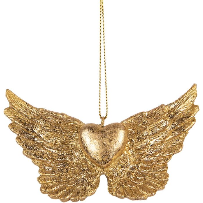 Clayre & Eef 6PR5640 Dekorativní závěsný přívěsek Křídla 10x2x7 cm Zlatá