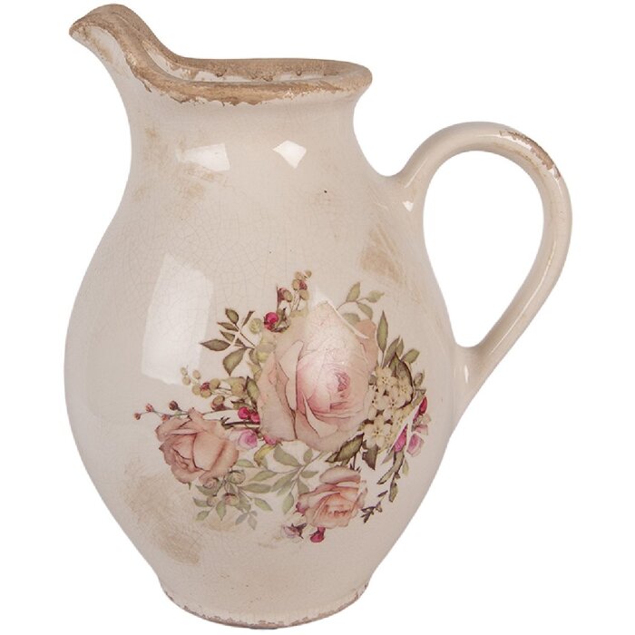 Clayre & Eef Dekorační džbán 21x16x24 cm béžovo-růžový