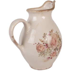 Clayre & Eef Dekorační džbán 21x16x24 cm béžovo-růžový