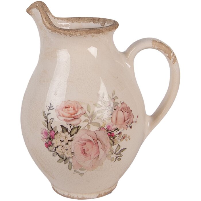 Clayre & Eef Dekorační džbán 16x12x19 cm béžovo-růžová