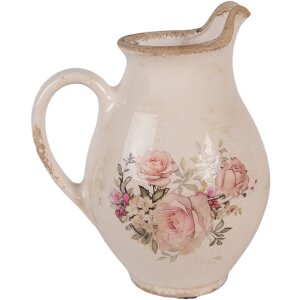 Clayre & Eef Dekorační džbán 16x12x19 cm béžovo-růžová