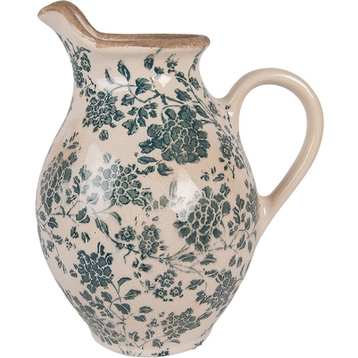 Clayre & Eef Dekorační džbán 21x16x24 cm béžovo-zelený