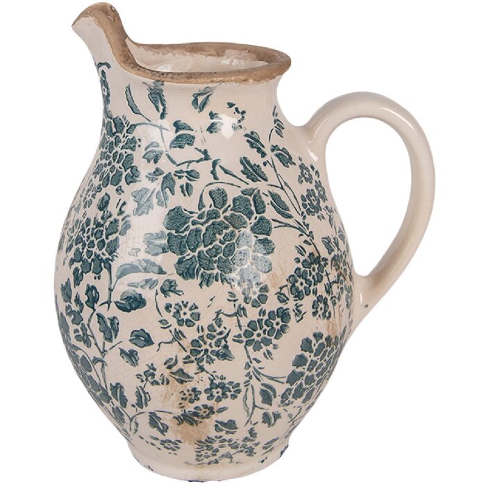 Clayre & Eef Dekorační konvice 16x12x19 cm béžovo-zelená