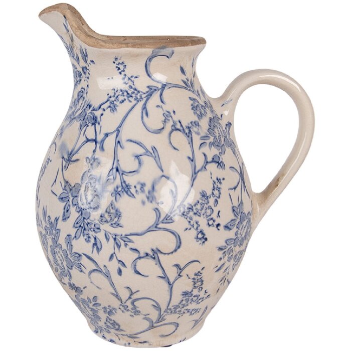 Clayre & Eef Dekorační džbán 21x16x24 cm béžovo-modrá