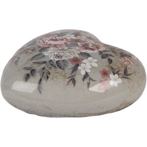 Clayre & Eef Dekorace Srdce 11x11x4 cm Šedá/Růžová