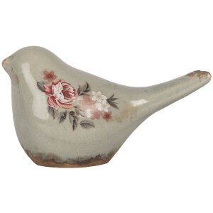 Clayre & Eef Dekorační ptáček 16x7x9 cm šedá/růžová