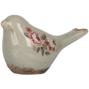Clayre & Eef Dekorační ptáček 16x7x9 cm šedá/růžová