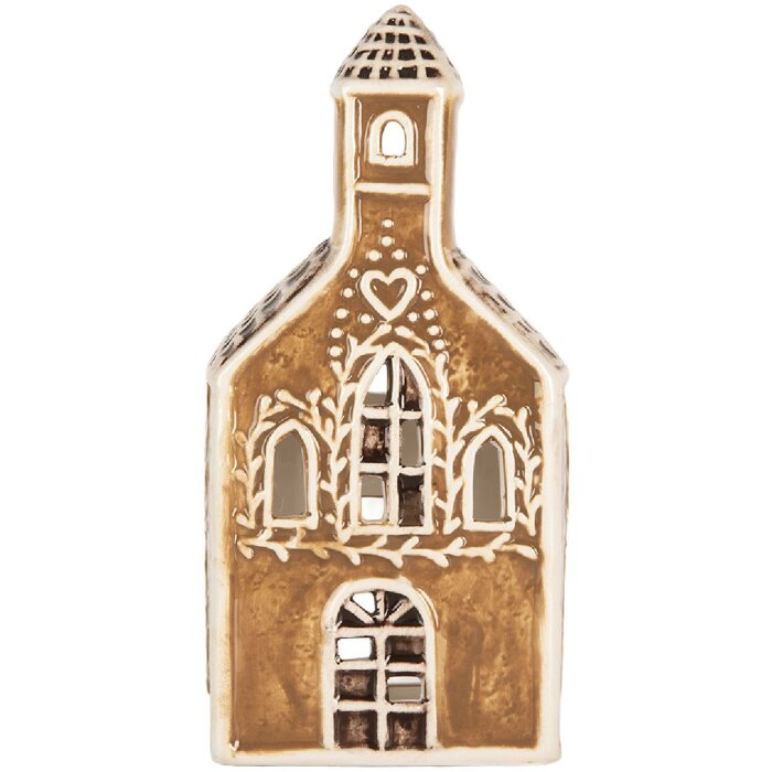 Clayre & Eef Svícen Dům 8x7x17 cm Hnědobílý