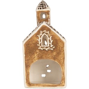 Clayre & Eef Svícen Dům 8x7x17 cm Hnědobílý