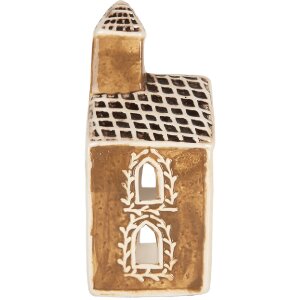 Clayre & Eef Svícen Dům 8x7x17 cm Hnědobílý
