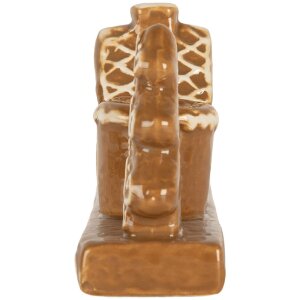 Clayre & Eef 6CE2327 Svícen Domky Keramika 21x4x8 cm Hnědobílý