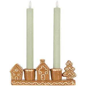Clayre & Eef 6CE2327 Svícen Domky Keramika 21x4x8 cm Hnědobílý