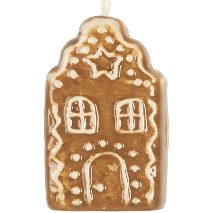 Clayre & Eef Dekorační závěs Dům 4x4x6 cm hnědo-bílá keramika