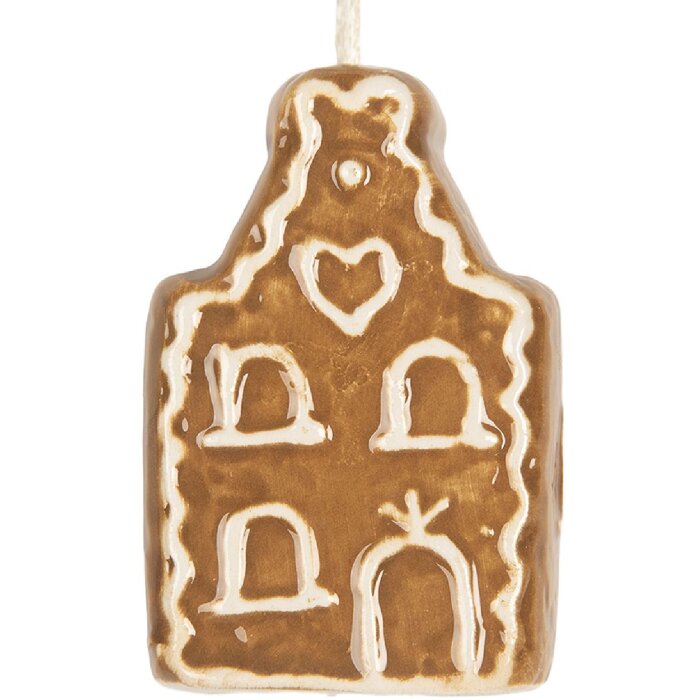 Clayre & Eef Dekorační závěs Dům 4x4x6 cm hnědý a bílý