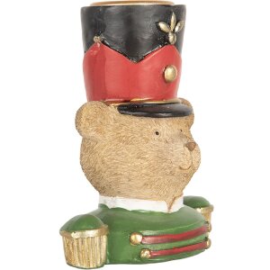 Clayre & Eef Držák na svíčku Medvěd 9x6x10 cm hnědo-zelený
