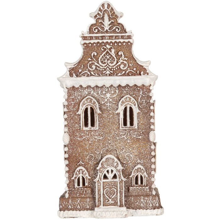 Clayre & Eef Dekorace Dům s LED 17x15x35 cm hnědo-bílá