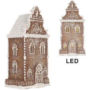 Clayre & Eef Dekorace Dům s LED 17x15x35 cm hnědo-bílá
