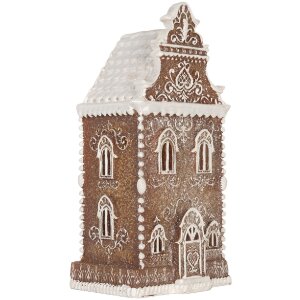 Clayre & Eef Dekorace Dům s LED 17x15x35 cm hnědo-bílá