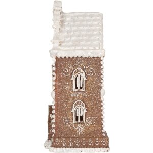 Clayre & Eef Dekorace Dům s LED 17x15x35 cm hnědo-bílá