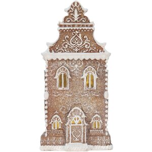 Clayre & Eef Dekorace Dům s LED 17x15x35 cm hnědo-bílá