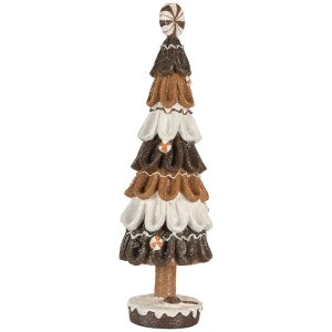 Clayre & Eef Dekorativní vánoční stromek 12x39 cm hnědo-bílý