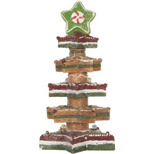 Clayre & Eef Dekorační vánoční stromek s LED 15x15x29 cm hnědo-červený