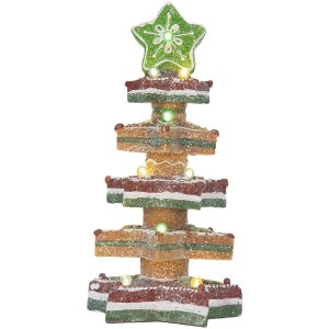 Clayre & Eef Dekorační vánoční stromek s LED 15x15x29 cm hnědo-červený