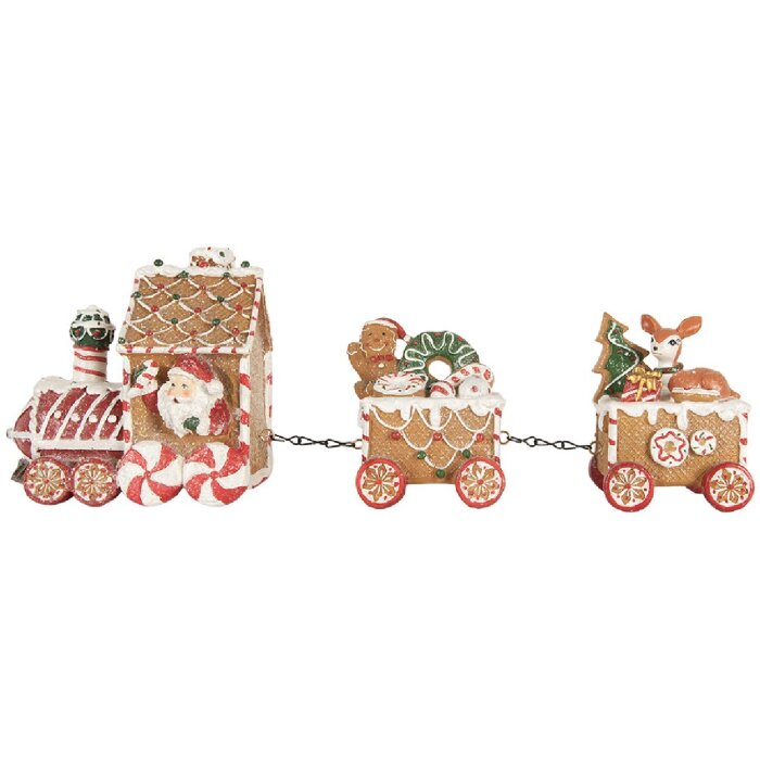 Clayre & Eef Dekorativní vlak 33x10x15 cm hnědo-červený