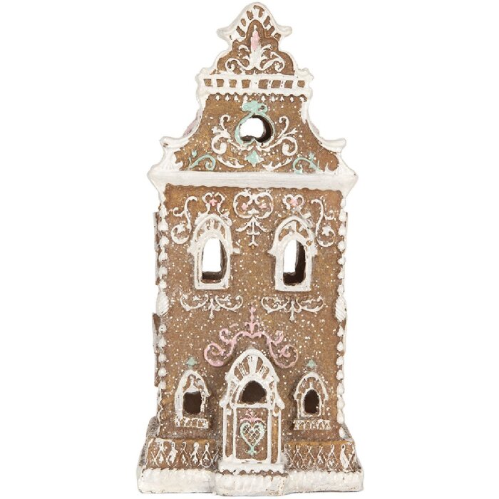 Clayre & Eef Dekorační domeček s LED 9x7x18 cm hnědo-růžový