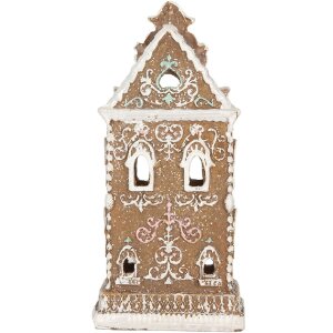 Clayre & Eef Dekorační domeček s LED 9x7x18 cm hnědo-růžový