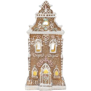 Clayre & Eef Dekorační domeček s LED 9x7x18 cm hnědo-růžový
