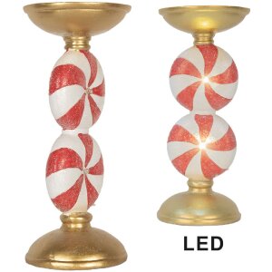 Clayre & Eef 6PR5850 Svícen LED Ø10x23cm Zlatobílý Polyresin
