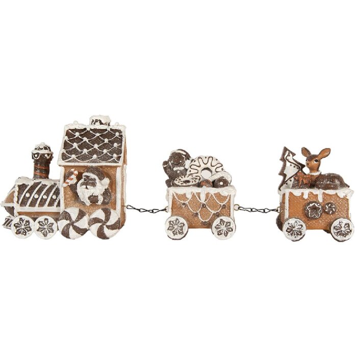 Clayre & Eef Dekorační vláček 33x10x15 cm hnědý a bílý