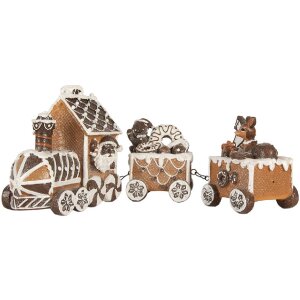 Clayre & Eef Dekorační vláček 33x10x15 cm hnědý a bílý