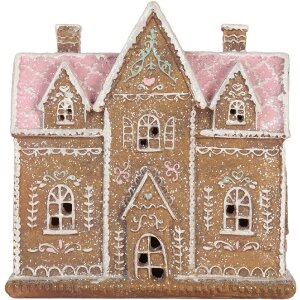Clayre & Eef Dekorační domeček s LED 21x8x20 cm hnědo-růžový