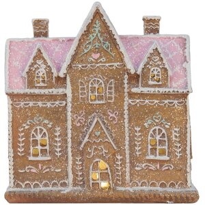 Clayre & Eef Dekorační domeček s LED 21x8x20 cm hnědo-růžový