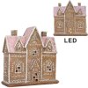 Clayre & Eef Dekorační domeček s LED 21x8x20 cm hnědo-růžový