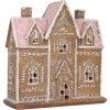 Clayre & Eef Dekorační domeček s LED 21x8x20 cm hnědo-růžový