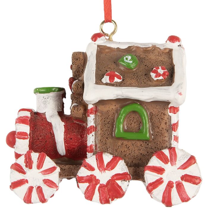 Clayre & Eef Dekorační závěs Lokomotiva 9x5x9 cm hnědo-červená